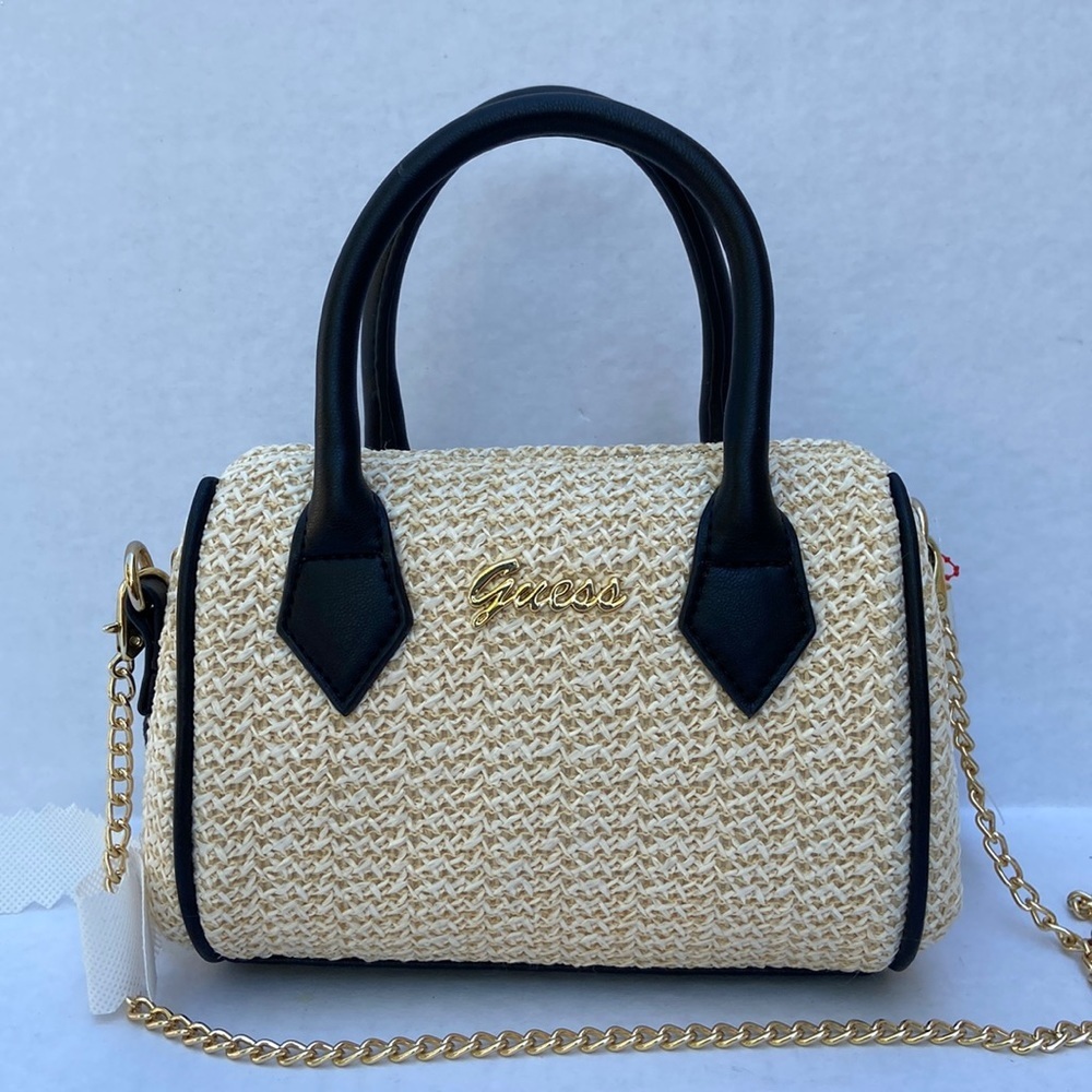 New GUESS Mini Straw/Faux Leather Crossbody bag